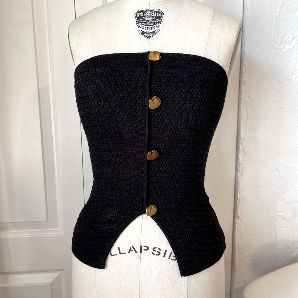 Zara Thick Knit Tube Top With Brass/Gold Buttons